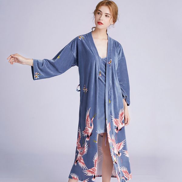

2021 new plus size autumn golden winter veet robe ensemble impression loose female sweater v with sashes thicken pyjamas v3ee, White
