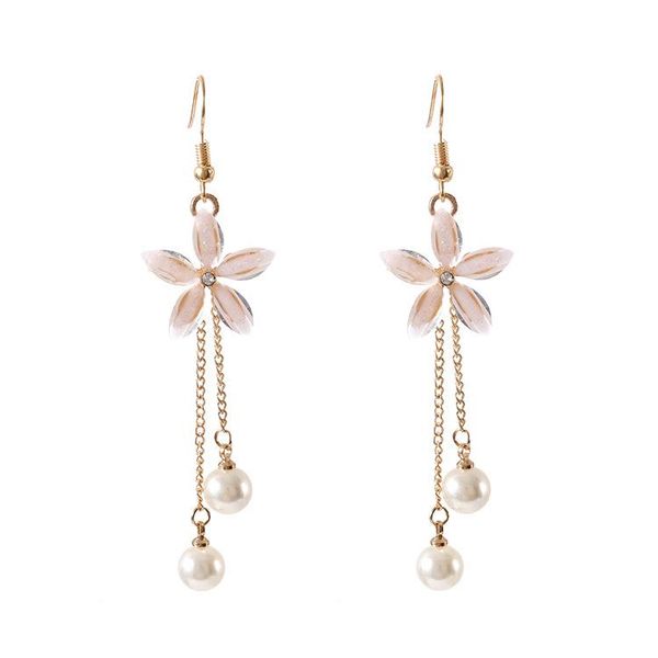 

dangle & chandelier fashionable long pearl tassel flower earrings female temperament wild hook jewelry accessories, Silver