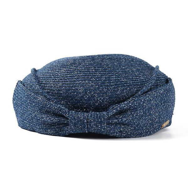 

berets designer women spring summer hat fashionable paper raffia straw beret casual elegant ladies painter french style, Blue;gray