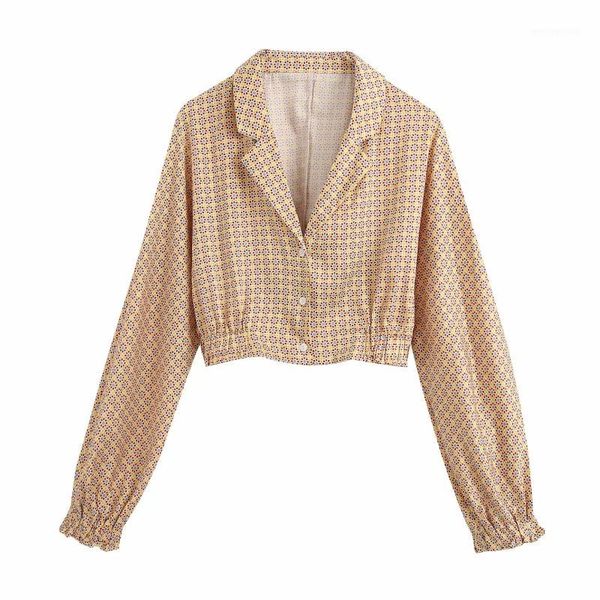 

geometric figure print casual woman tailored collar short shirt 2020 fashion ladies long sleeve blouse crop s71881, White