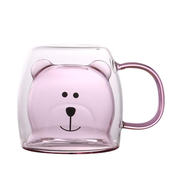 

mugs 250ml creative cute bear double layer coffee mug with handle ladies cartoon milk cup wall and cups