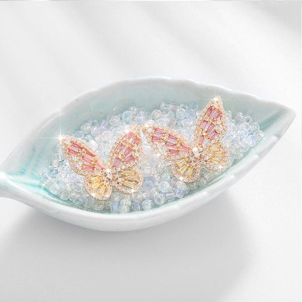 

stud ins hollow exquisite zircon butterfly earrings for women luxury 925 sterling sliver earring korean, Golden;silver