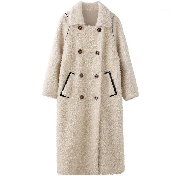 

coat autumn women winter clothes 2020 real fur coat female wool jacket korean vintage sheep shearling long suede lining1, Black