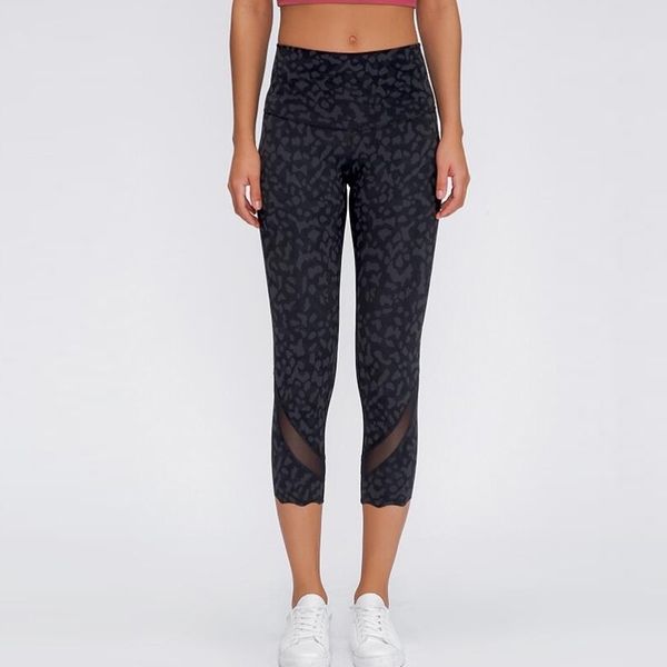 

women high waist leopard camo print capris sports 4 way stretch fabric leggings skinny pants 201014, Black