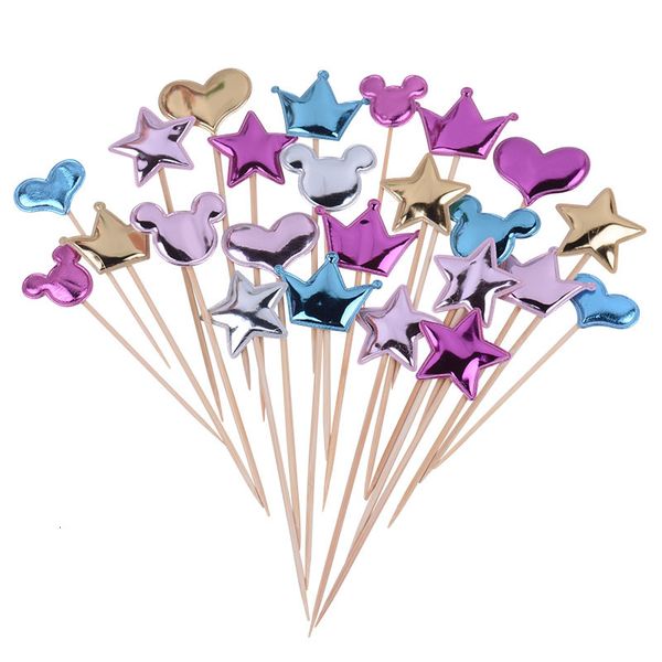 

5pcs love happy ers crown stars cupcake er flags for wedding kids birthday party supplies cake decoration