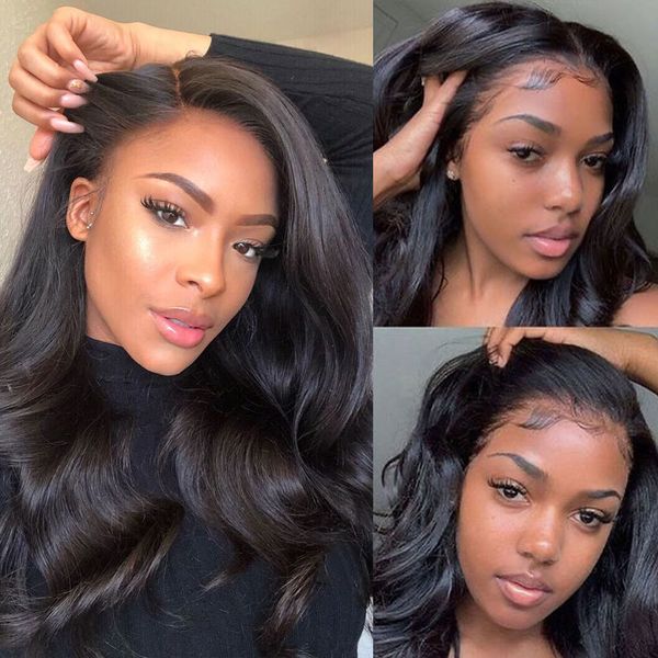 

body wave 360 lace wig human hair 360 frontal wig for women pre plucked, Black;brown