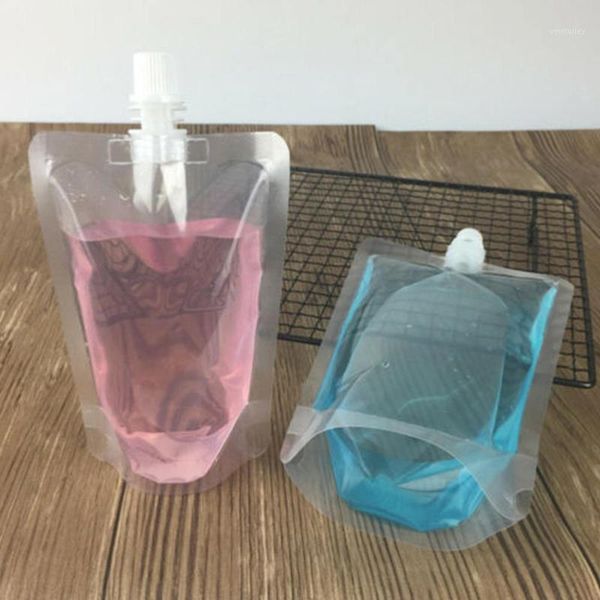 

storage bags 50 pcs 200ml portable stand-up transparent plastic drink packaging spout pouch for beverage diy fruit juice milk coffee1