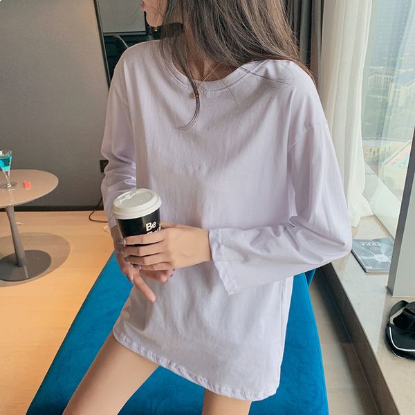 

2021 new female shirt spring summer underwear black sleeve solid white basic colour tshirt pjjt
