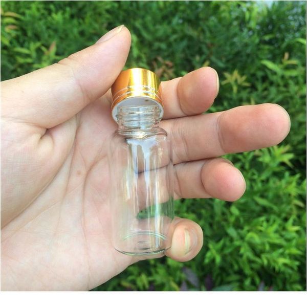 

27*58mm 24pcs 20ml glass bottles aluminium screw golden cap empty transparent clear liquid gift container wishing bot jllaks