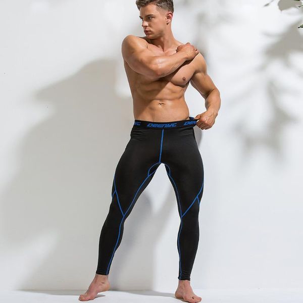 

running pants quick dry ankle length gym socks training fitness men's tights high elastic compression sports leggings, Black;blue