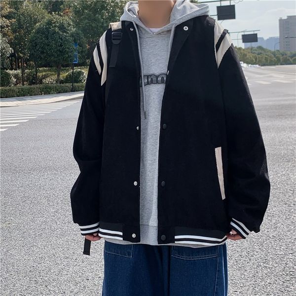 

autumn and winter new ins baseball jacket men's korean trend loose couple bf wind wick fluffy jacket, Black
