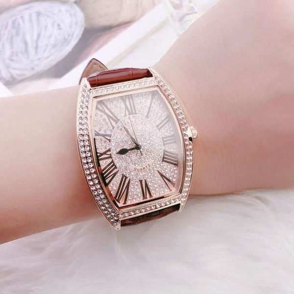 

men's diamond with red barrel luxury ip net rose gold roman belt quartz watch yrpp, Slivery;brown