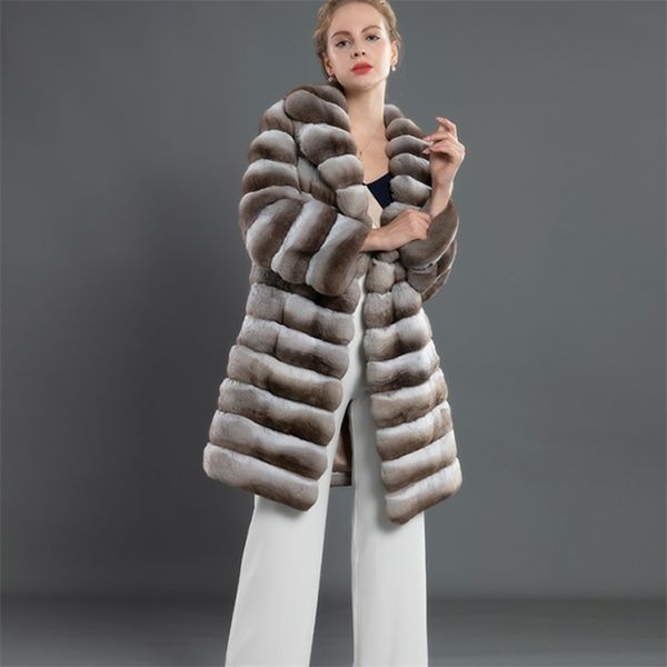 Kadın Ceket Parkas Hakiki Rex Tavşan Kürk Kış Yeni Moda Suit Yaka Palto Uzun 201212