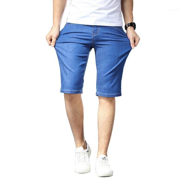 

2019 summer new men slim denim shorts business casual stretch black blue solid color short jeans male brand 42 44 46 plus size1