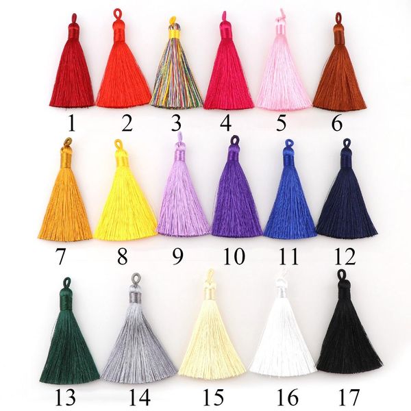 

8cm long colorful 5pcs satin silk tassel brush for earring charm pendant cottontassels diy jewelry making findings h jllocz