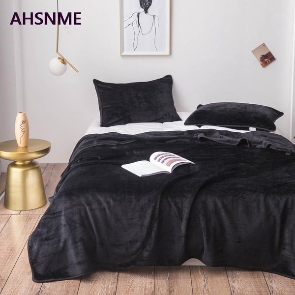 

ahsnme black thick coral blanket solid color mink velvet blanket soft sofa throw multi size rug drop ship1