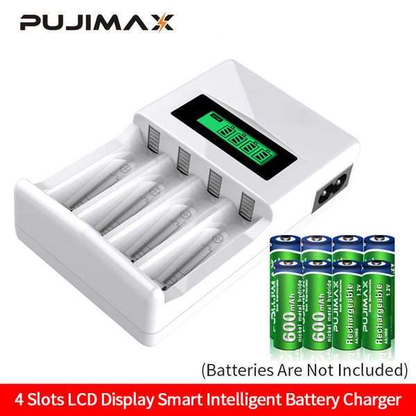 

pujimax lcd-004 lcd display with 4 slots smart intelligent battery charger for aa/aaa nicd nimh rechargeable batteries