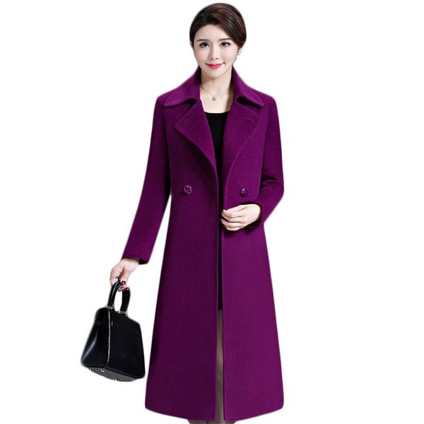 

women's wool & blends woolen coat women violet m-5xl plus size 2021 autumn winter korean fashion mid-aged female long jackets send belt, Black