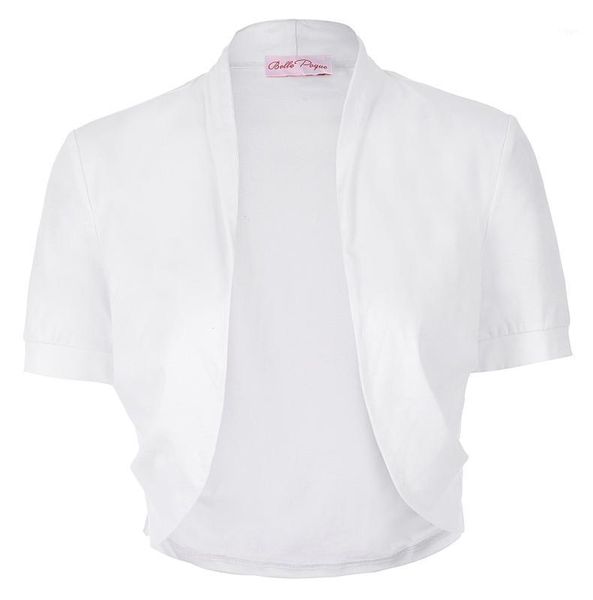 

women ladies short sleeve solid color pleated sides cotton shrug bolero for wedding party elegant half shrug white black1, Black;brown