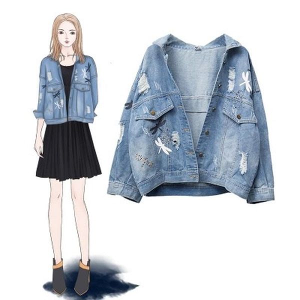 

veste en jean femme floral embroidery single-breasted lapels denim jeans women casual jackets coat, Black;brown