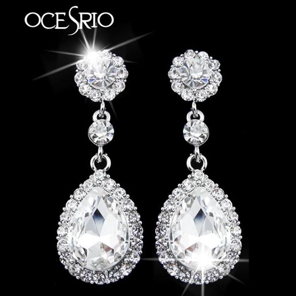 

dangle & chandelier ocesrio luxury bride crystal drop earrings cz wedding for brides silver color jewelry ers-g53