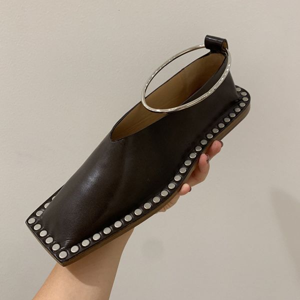 

deat] квадратный носок shallow pu кожа металл кольца заклепки вскользь одноместный плоские ботинки женщин новая весна осень мода 19i-a224 2, Black