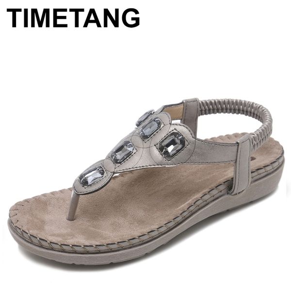 

timetang new women flat sandals plus size 35-42 fashion crystal woman shoes summer footwear beach flip flops shoes women y200405, Black