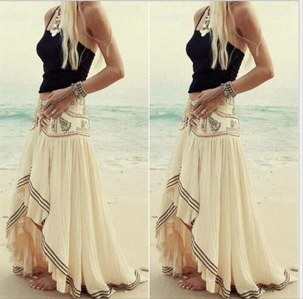 

2020 fahsion vintage ethnic style stitching irregular chiffon beach skirt drop shipping high quality, Black