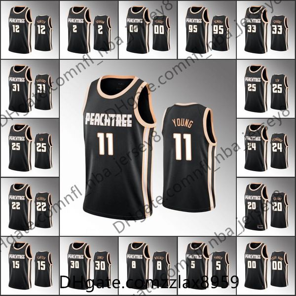 

men trae young vince carter atlanta nba de'andre hunter john collins kevin huerter black hawks custom, Black;red