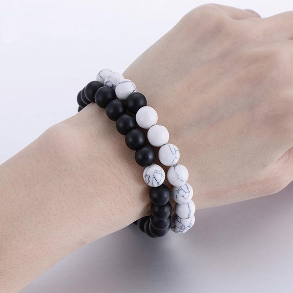 

2pcs distance bracelet for couples lovers bracelet men women natural stone yin yang beaded bracelets girlfriend valentin jllmpt, Black