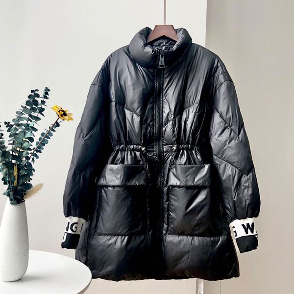 

winter bright 90% white duck jacket hoodie thick female thin ladies feathers down jackets ujqf, Black