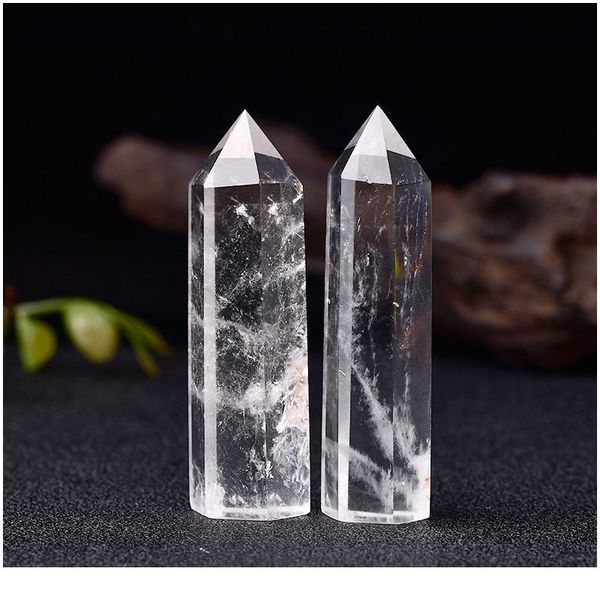 

natural crystal clear quartz transparency quartz point healing stone hexagonal prisms 50-80mm obelisk wand stone home d jllwto, Black