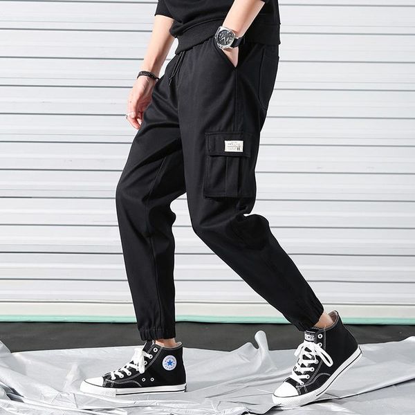 

manufacturers direct selling men's trousers autumn and winter new style loose and plus-sized casual pants pure cotton solid colo, Black
