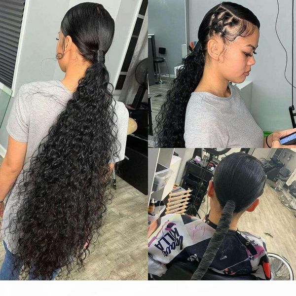 

drawstring human hair ponytail kinky curl malaysian virgin hair ponytail with clips in for women adjustable pony tails hair extensions, Black
