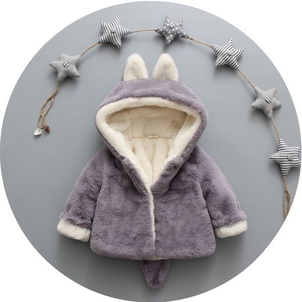 

nw year girls warm wool coats winter kids cute thick velvet hoodies for baby children cartoon outerwear jackets 2- 5y clothing girls, Blue;gray