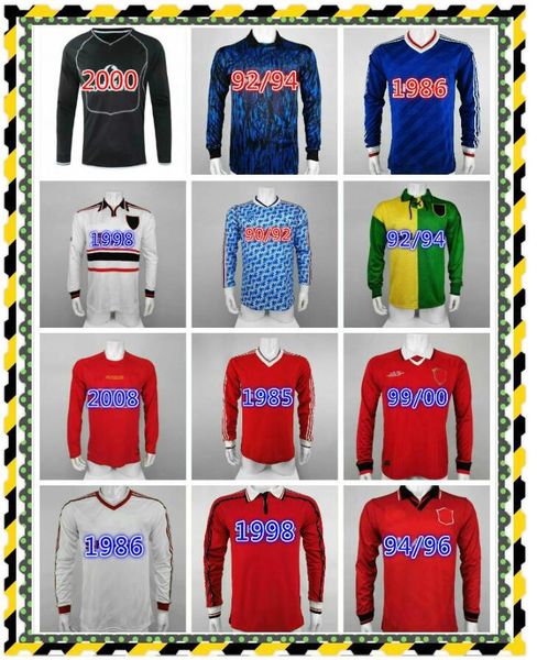 

ronaldo rooney saha retro manchester 86 98 united football shirts 07 08 vintage soccer jerseys classic nani man utd camiseta long sleeve, Black;yellow