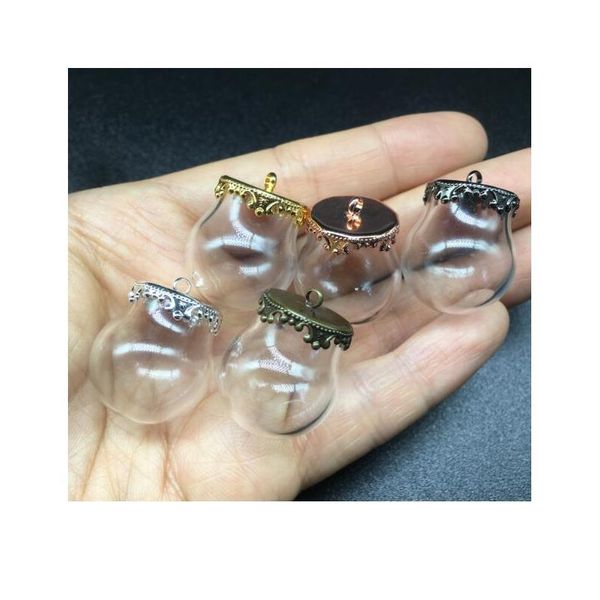 

300sets 20mm miniature terrarium glass bubble metal crown base tray jewelry necklace vial pendant diy wishing glass bbygql, Black