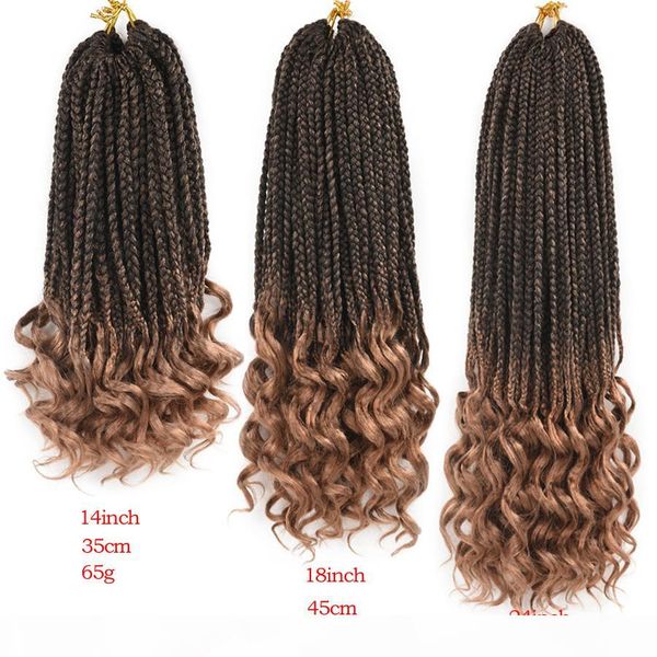 

14 18 24 inch crochet hair box braids curly ends ombre synthetic hair for braid 22 strands braiding hair extensions, Black