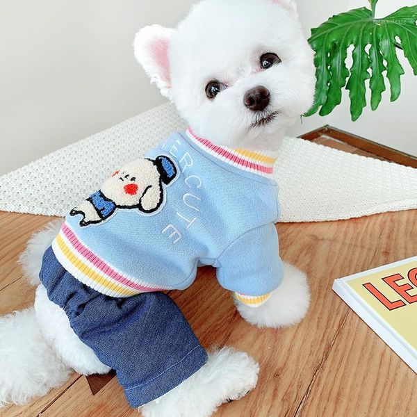 

cute dog pets clothes winter warm dog clothing denim jumpsuit puppy small costume poodle pomeranian schnauzer outfit coat1
