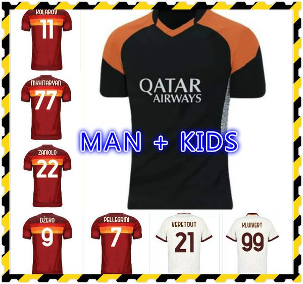 

2020 de rossi dzeko zaniolo soccer jerseys 20 21totti kolarov football shirt set 2021 men kids kit uniform, Black;yellow