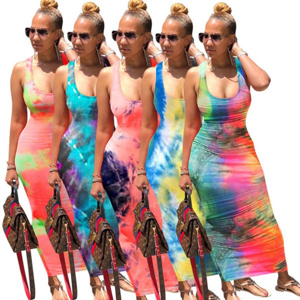 

vest maxi dresses summer clothes tie-dye print dress women dress fashion sleeveless suspenders casual beach clothing ladies g12102, Black;gray