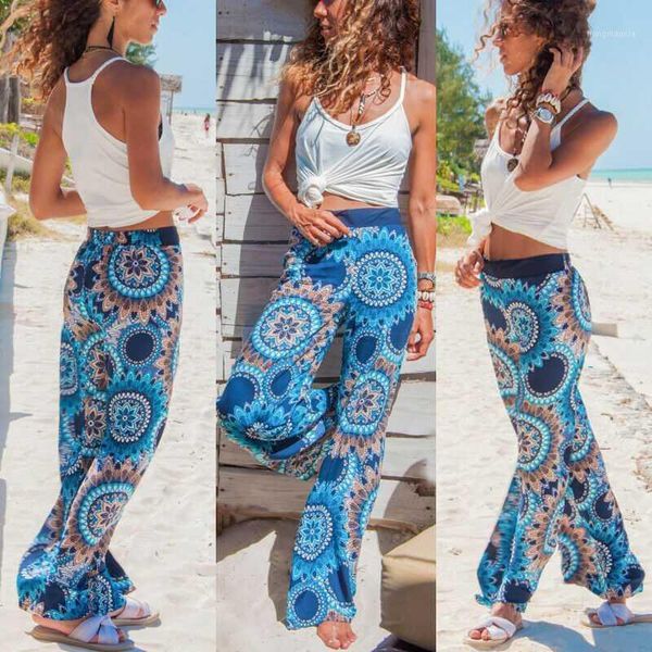 

women pants boho floral loose high waist ladies trousers women palazzo pants casual wide leg flared trousers pantalon mujer1, Black;white