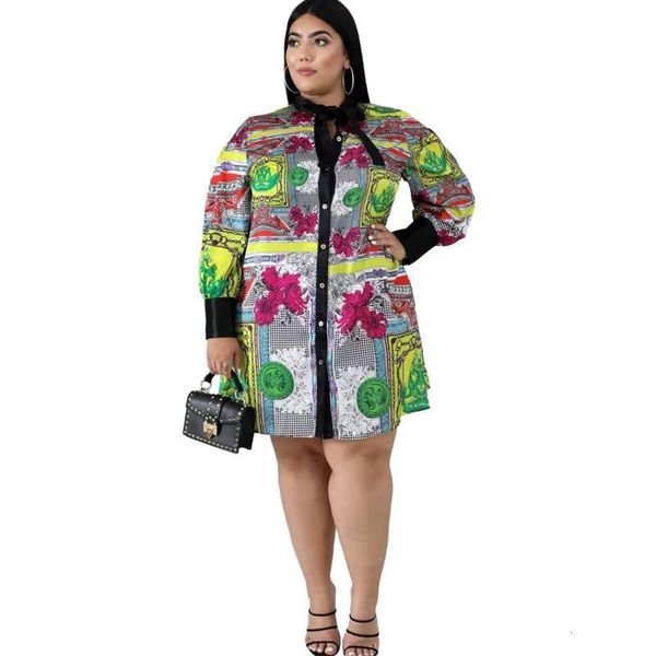 

autumn women plus size dress long sleeve bow peter pan dress office lady style print shirt dresses wholesale dropshipping, Black;gray