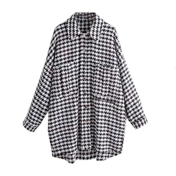

2021 new fashion recommended every day thick black white plaid long wool streetwear from women and 5o1x