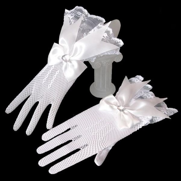 

white or black bridal net lace gloves lace bow finger short wedding gloves accessories wrist length wedding finger gloves h qyljvz