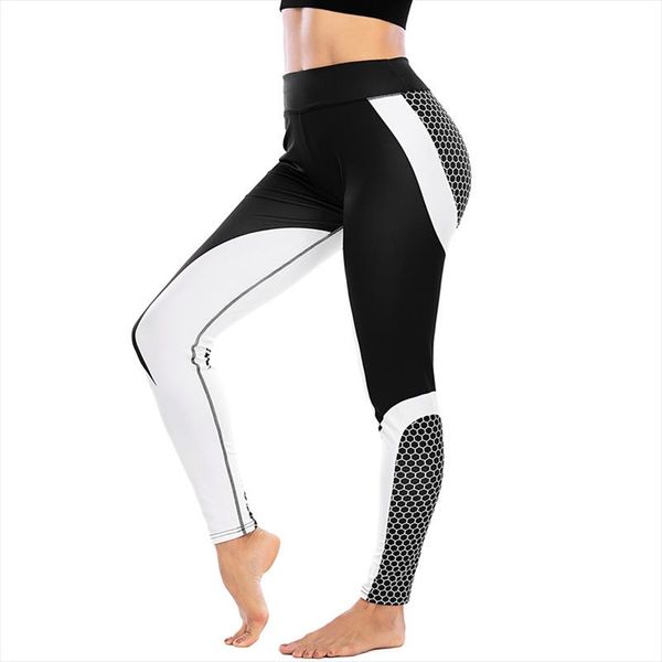 

plus size skinny sports pants black and white stitching womens new fashion leggings sports style lady casual pants sale