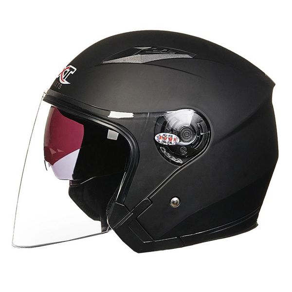 

black motorcycle helmet 3/4 open face helmet double lens crash motorbike motocross biker scooter moto for men