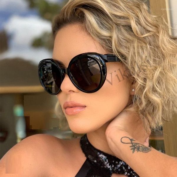 

Sunglasses Women Round Black Sun Glasses Personality Design Female Shades Ladies Fashion Trending Eyeglasses UV4001, White;black