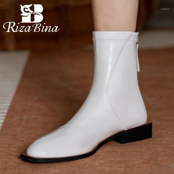 

boots rizabina women ankle flats square toe zipper shoes winter warm fashion party footwear size 34-401, Black