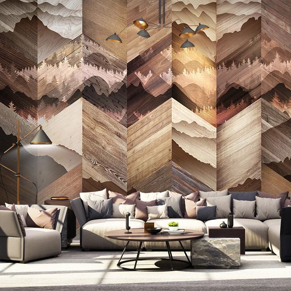 Pintura Estudo Sala costume Wallpaper murais do pinheiro placa de madeira Floresta Grain 3D Mural moderna decoração da parede